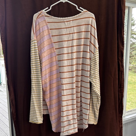 We The Free Pink and Cream Striped Long Sleeve Tee - Picture 3 of 4